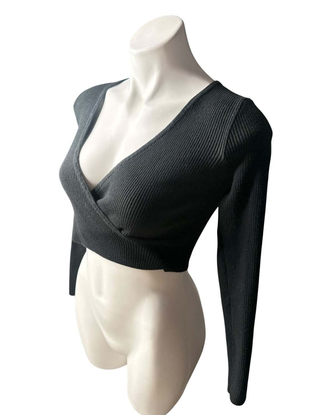 Brandy Melville Black Ribbed Shannon Wrap Crop Top One Size
